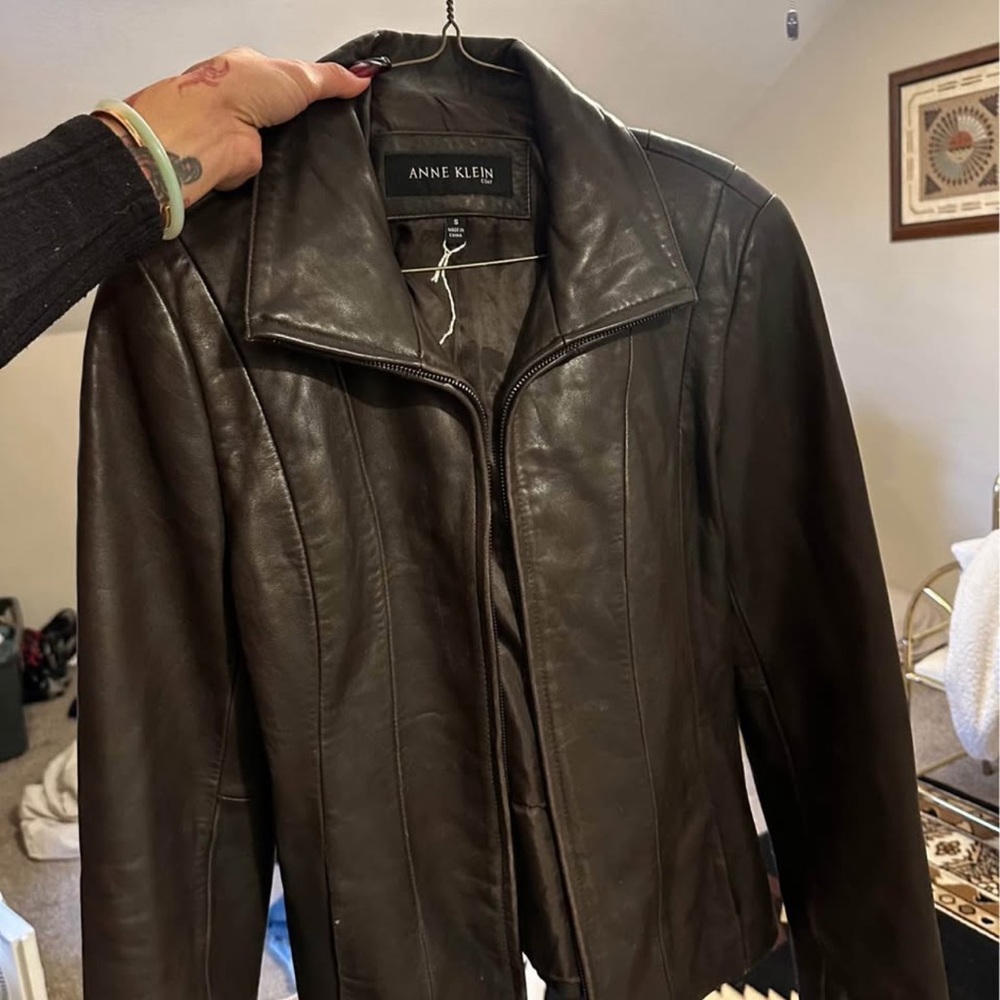 Vintage Anne Klein Women's Brown Leather Jacket